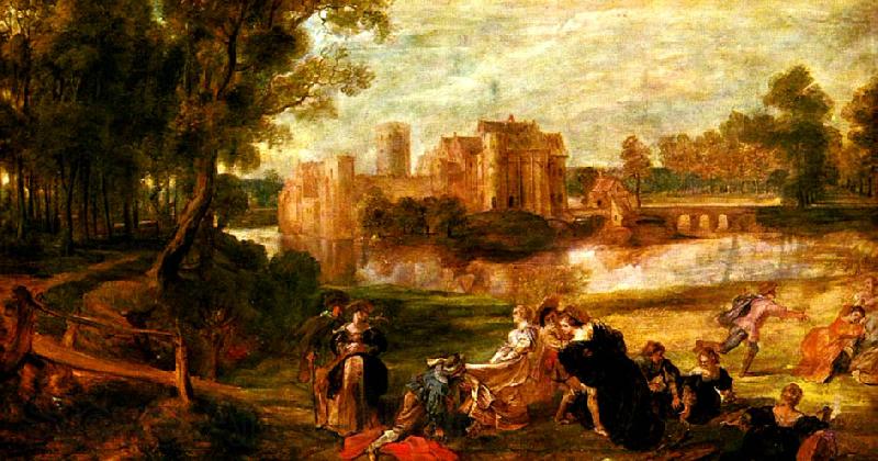 Peter Paul Rubens park utanfor ett slott France oil painting art